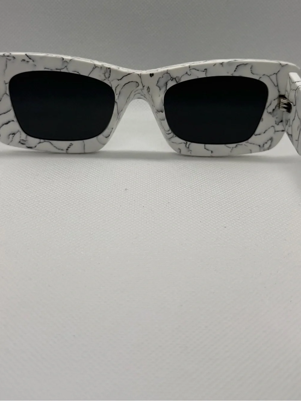 Prada White Marble Rectangular Sunglasses with Dark Lenses